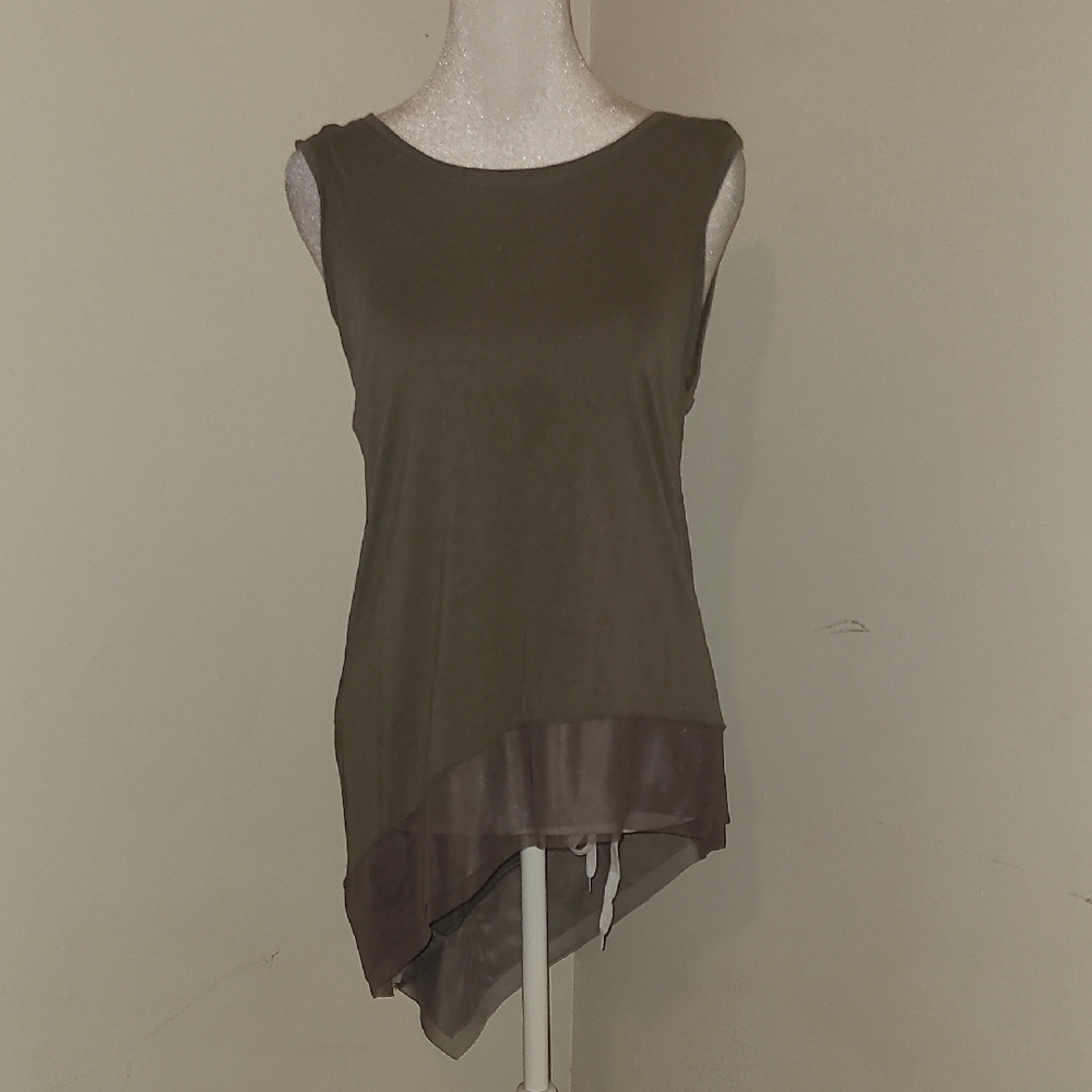 BCBGMaxAzria Green Asymmetrical Tank Top